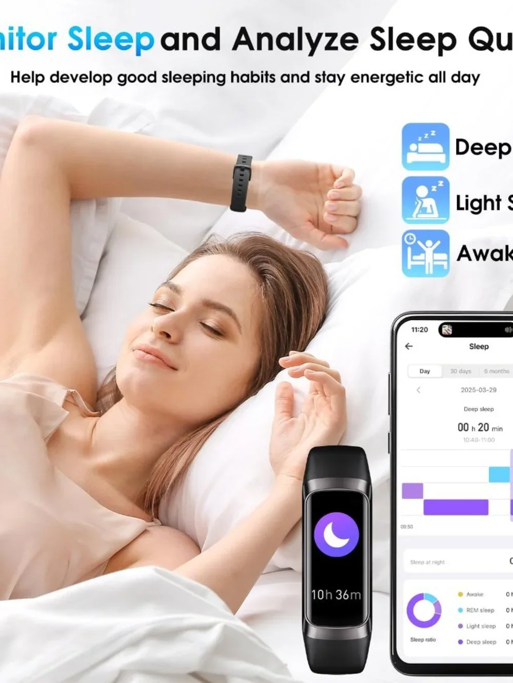 Bakoor Fitness Tracker with 24/7 Heart Rate Blood Oxygen Sleep Monitor, 1.10